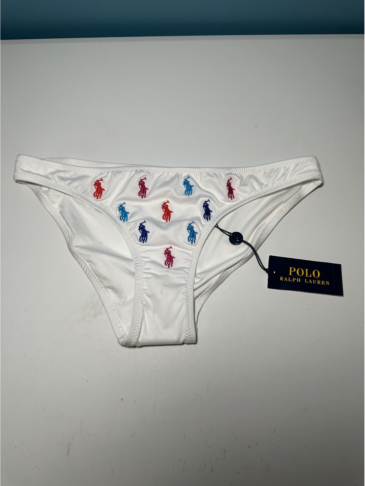 Polo Ralph Lauren Women's White Bikini Bottom Multicolor Polo Logos Size S